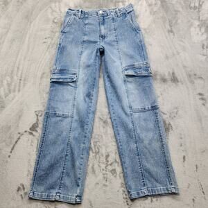 Madden NYC Jeans Womens M Blue High Rise Skater Cargo Loose Fit Elastic Waist